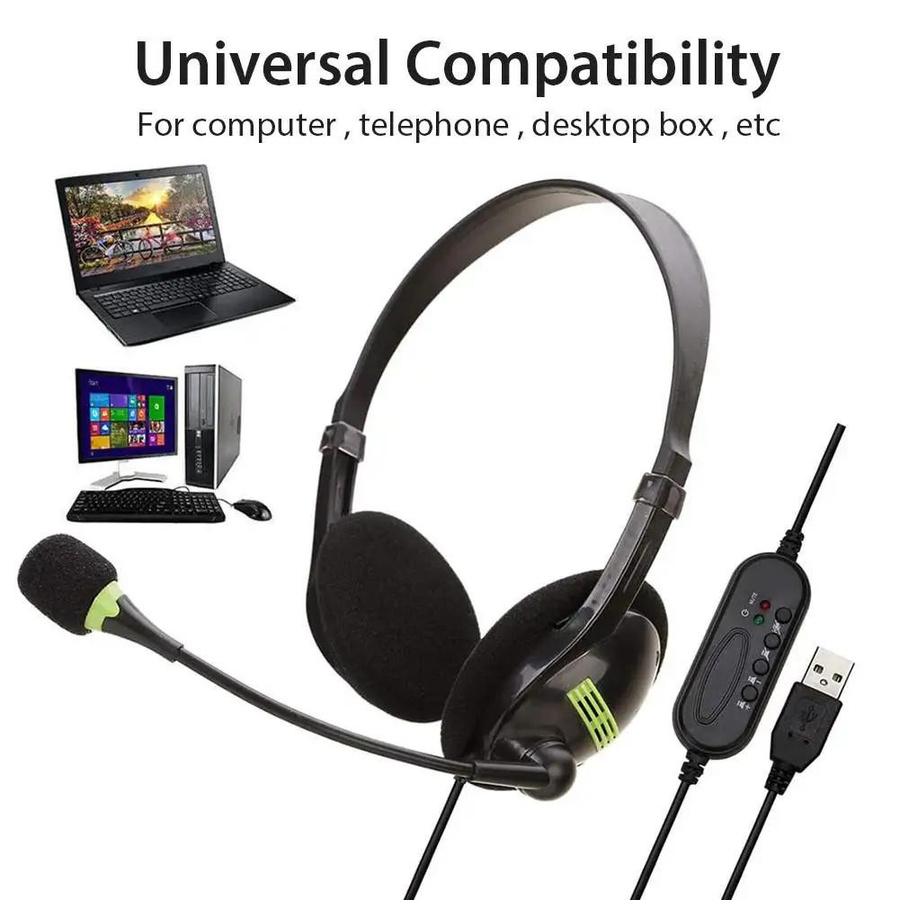 Kebidumei Gaming Headset On-Ear Kopfhörer mit Mikrofon und Lautstärkeregler Schwarz USB-Kabelgebunden für PC - Bild 2