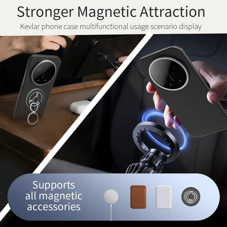 Magnetische Carbonfaser-Handyhülle aus Aramidfaser für Xiaomi 17 Ultra in Schwarz und Rot - Bild 5