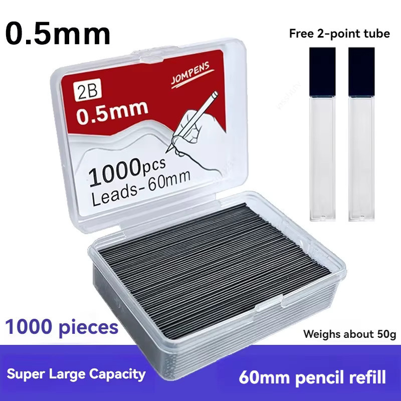 1000 Stück Druckbleistiftminen 2B in Schwarz, Durchmesser 0,5 mm, 0,7 mm und 0,9 mm, Länge: 60 mm, Nachfüllminen für automatische Bleistifte im Set mit 2 Röhren - Bild 3