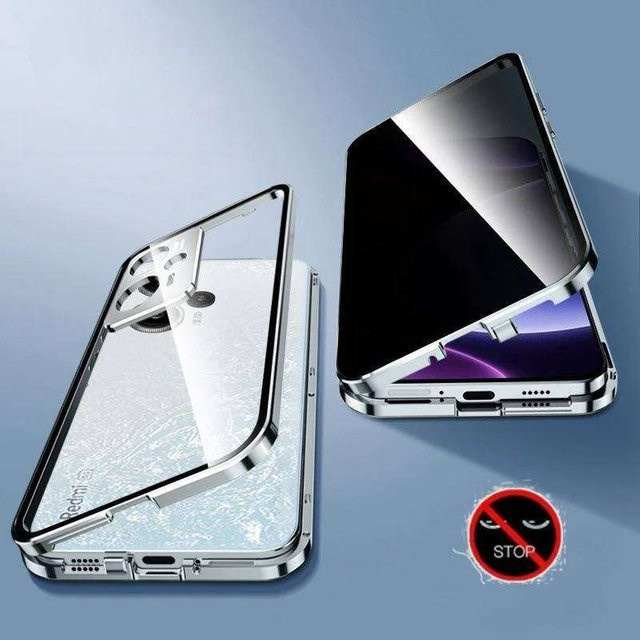 360 Grad Magnetische Anti-Spionage-Hülle für Xiaomi Redmi Note 15 14 Pro 13 Pro+ 5G mit Kameraschutz aus gehärtetem Glas in Silber - Bild 1
