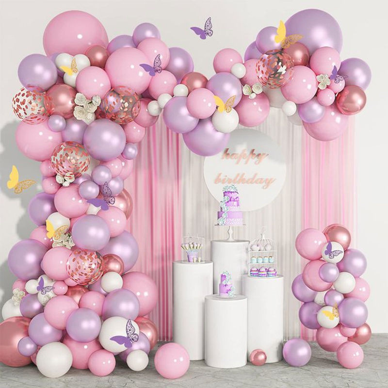 143-teiliges Latex-Ballonbogen-Set in Rosa und Mehrfarbig mit Schmetterlings-Dekoration für Geburtstage, Hochzeiten und Familienfeiern - Bild 1