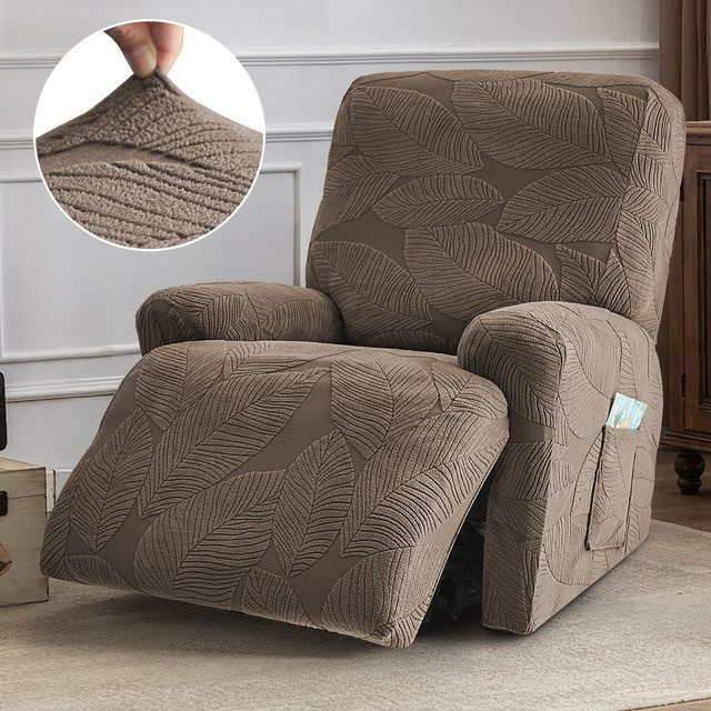 Jacquard Relaxsofa-Bezug für 1- bis 3-Sitzer, elastischer Sesselüberwurf mit floralem Muster in Braun - Bild 1
