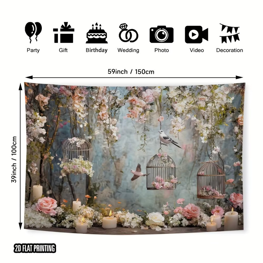 VIKAMA Wandteppich mit Blumen- und Vogelmotiv in Multicolour für Wohnzimmer und Schlafzimmer - Bild 4