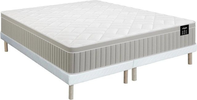 YSMÉE Bettgestell mit Polsterung und Matratze aus Schaumstoff in Weiß, B/T/H: 180 x 200 cm - Bild 1