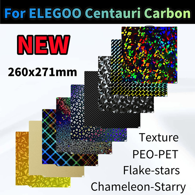 ELEGOO Centauri Carbon doppelseitiges PEI Federstahlblech Heat Bed Bauplatte in Schwarz, B: 260 mm, T: 271 mm - Bild 1