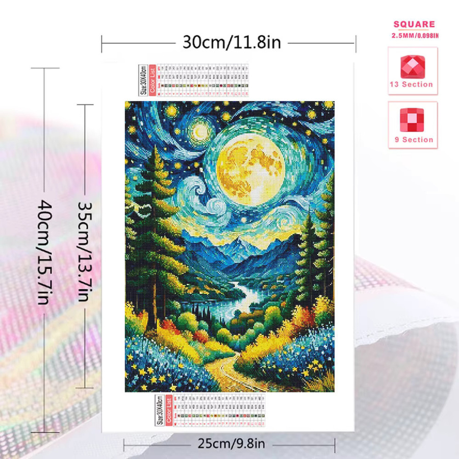 Evershine Diamantgemälde Rundes Mosaik mit Sternenhimmel und abstrakter Landschaft in Mehrfarbig, Durchmesser: 30 cm - Bild 2