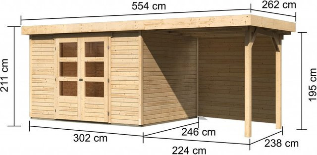 Gartenhaus ASKOLA 5 Naturbelassen mit Anbaudach und Rückwand B: 302 cm, T: 246 cm - Bild 1