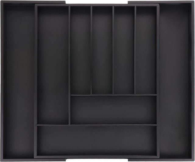 Relaxdays Besteckkasten aus Bambus und MDF, Schwarz, Ausziehbar und Verstellbar, B/T/H: 44,5 x 33,5 x 5 cm - Bild 1