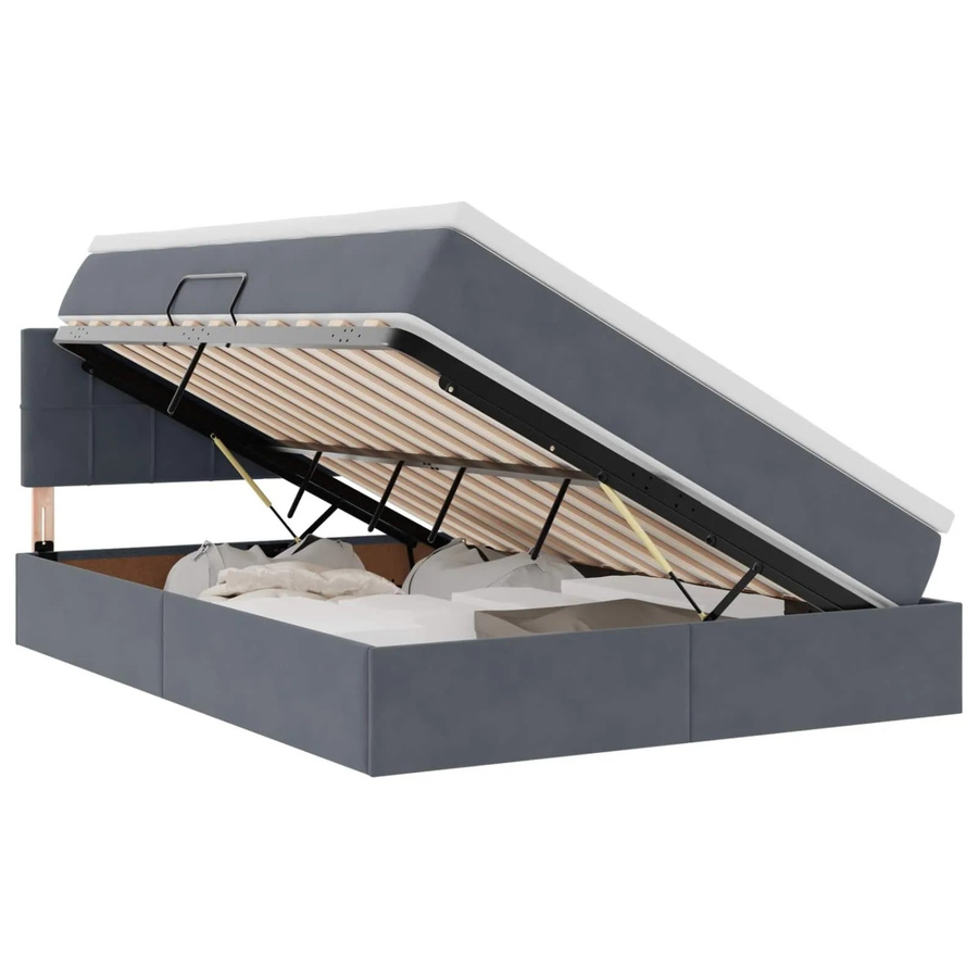 vidaXL Bett mit LED-Lichtleisten aus Samt in Dunkelgrau mit Lift-up-Funktion B/T/H: 144 x 193 x 88 cm - Bild 2