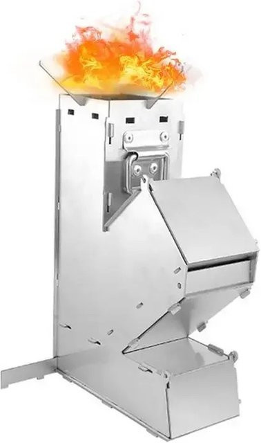 Zusammenklappbarer Raketenofen aus Edelstahl in Silber, B/T/H: 18,0 x 11,5 x 5,5 cm - Bild 1