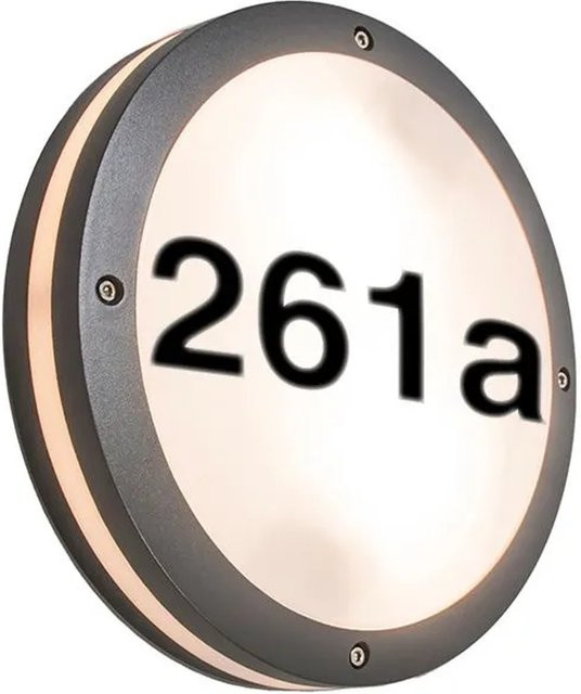 QAZQA Außenwandleuchte Glow in Anthrazit mit Hausnummer, IP54, E27, Aluminium und Kunststoff, B/T/H: 9,0 x 9,0 x 18,0 cm - Bild 1