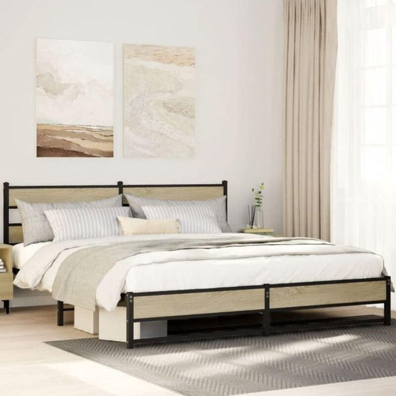 Metallbett Vidaxl in Sonoma-Eiche Natur im Industrial-Stil, B/T/H: 180 x 200 x 91,5 cm - Bild 1