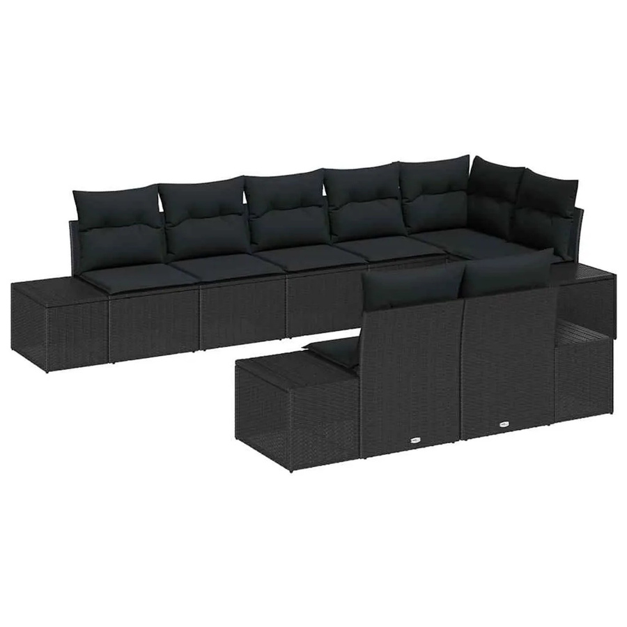 vidaXL Garten-Sofa-Set 8-teilig in Schwarz aus Poly Rattan mit wetterfesten Kissen und Stahlgestell - Bild 2