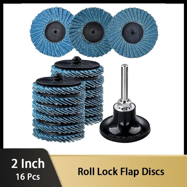 VIBRATITE Roll-Lock-Fächerscheiben Set für Winkelschleifer, 16 Stück, Körnung 40/60/80, Blau, 2 Zoll mit 1/4 Zoll Schaft für Holz und Metall - Bild 1
