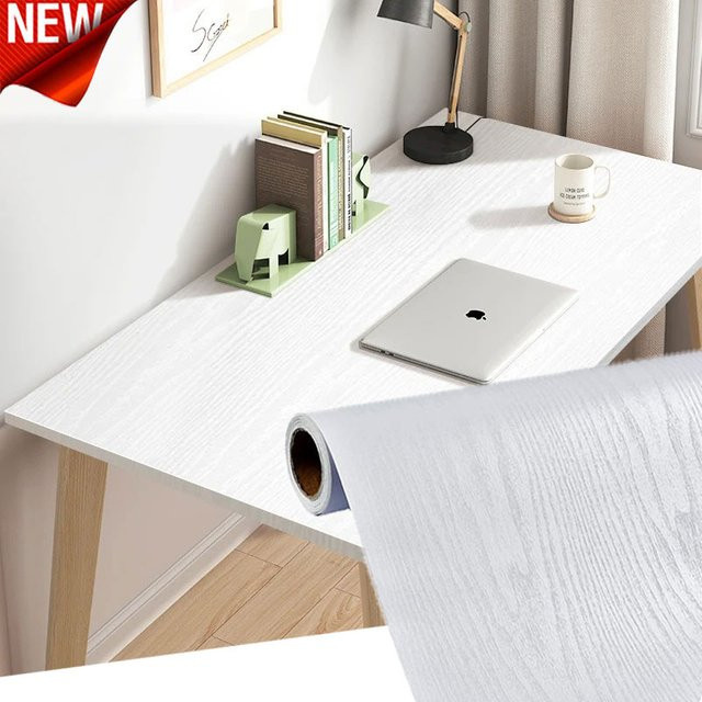 Selbstklebende Tapete in weißer Holzmaserung, wasserdichte Wandaufkleber für Wohnzimmer und Schlafzimmer, Breite: 45 cm - Bild 1