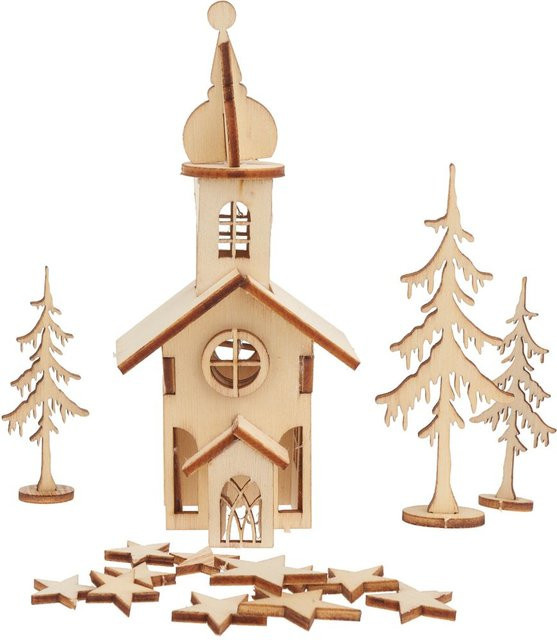 Holzbausatz Kirche aus Sperrholz von Rayher in Beige - Bild 1