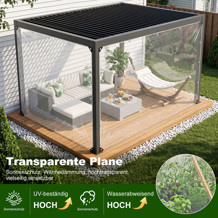 Transparente PVC-Plane als wasserdichte und reißfeste Abdeckung mit verstärkten Ösen für Gartenmöbel im Freien - Bild 5