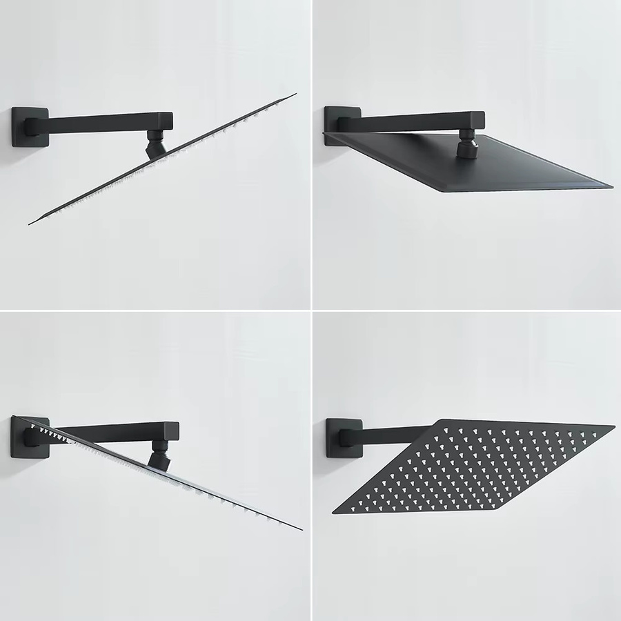Poiqihy Quadratischer Regenduschkopf in Chrom und Schwarz mit Duscharm und Ultradünnem Design - Bild 2