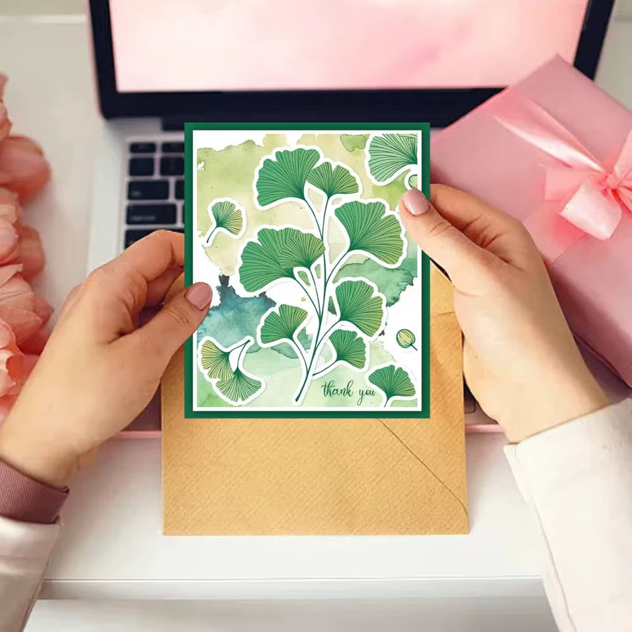 Ginkgo-Blätter Silikonstempel und Malschablonen Set für kreative Gestaltung - Bild 3