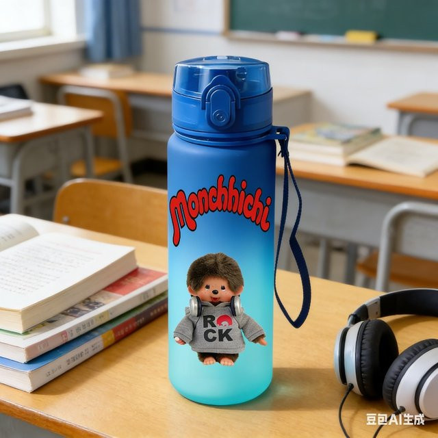 Bandai Monchhichi Sportwasserflasche mit Farbverlauf, auslaufsicher, 650 ml, Blau/Mehrfarbig - Bild 1