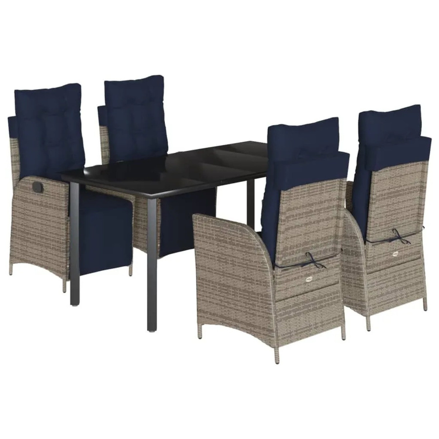 vidaXL 5-teilige Garten-Essgruppe aus Poly Rattan mit grauen Kissen und Glastisch - Bild 2