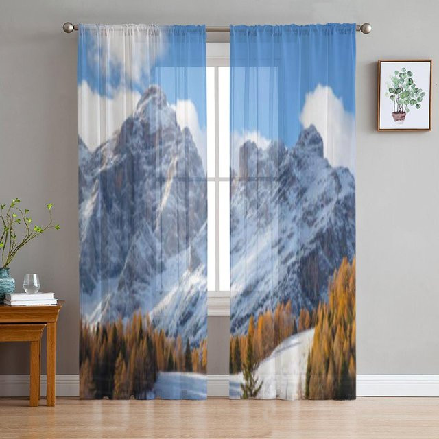 Super Six Chiffon-Vorhang mit Berge-Schneelandschaft Motiv, transparent, mehrfarbig, B: 135 cm, H: 160 cm - Bild 1