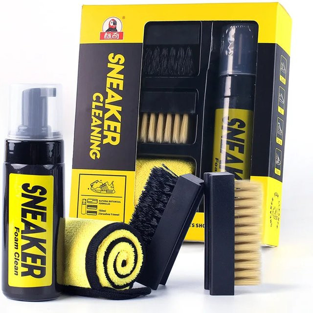 SMATLELF 3-in-1 Schuhreiniger Set mit wasserfreiem Schaumstoff für Sneaker und Wildleder, Weiß, 150 ml - Bild 1