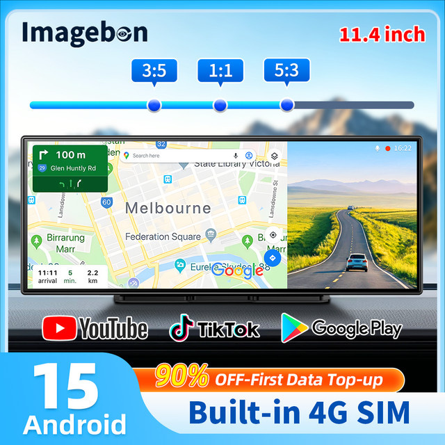 Imagebon M80 Dashcam mit 11,4 Zoll Display, 4G Android 15, 8-Kern Prozessor, Wireless CarPlay, Android Auto, GPS und Parküberwachung in Schwarz - Bild 1
