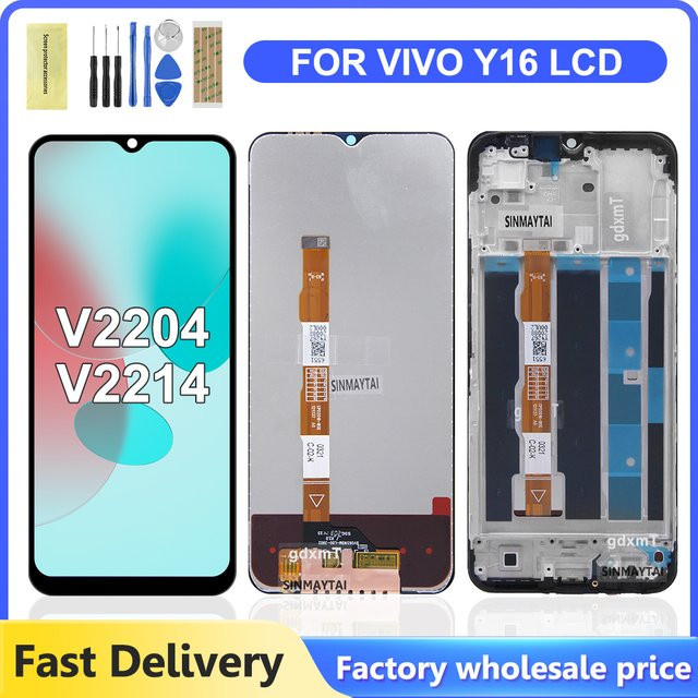 LCD Display mit Touch Digitizer und Rahmen für Vivo Y16 V2204 V2214 in Schwarz - Bild 1