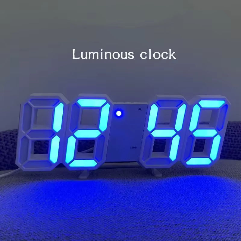 Moderne 3D LED Digitaluhr zur Wandmontage in Weiß und Grün mit geometrischer Dekoration aus Kunststoff - Bild 5