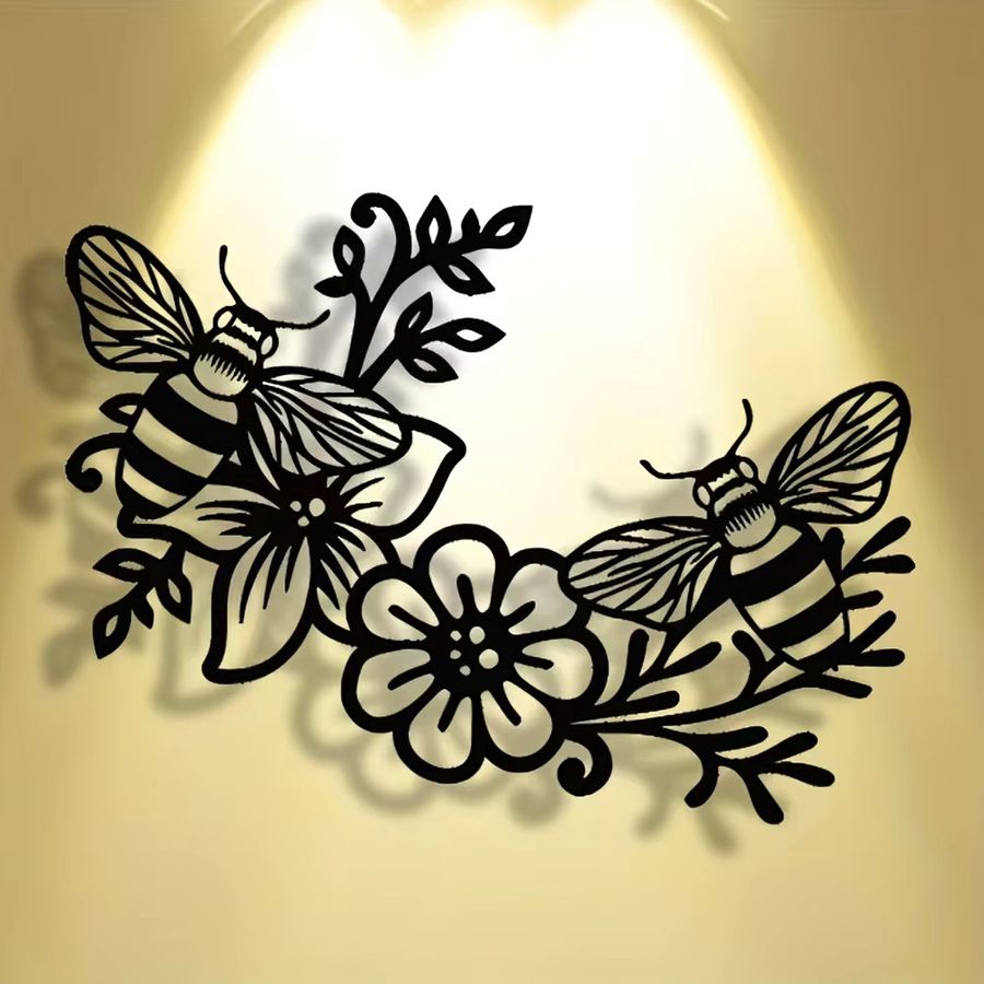 DDPNKL Metall-Wanddekoration Biene und Blume aus Eisen für Zuhause und Büro - Bild 4