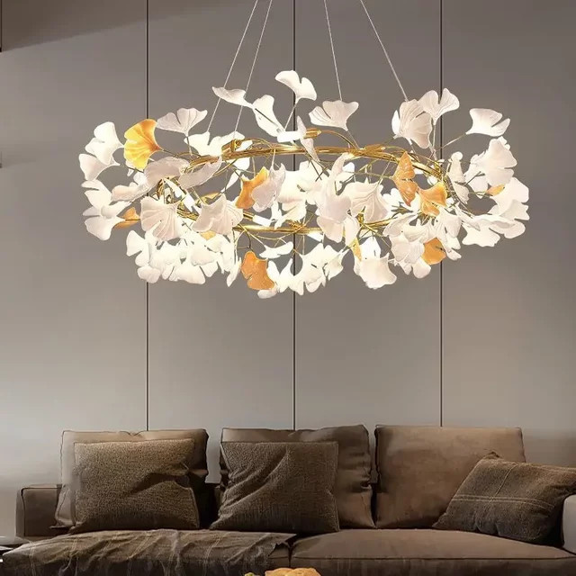JIANKEXING Ginkgo-Pendelleuchte in Weiß und Gold/Messing aus Metall für Schlafzimmer und Restaurants - Bild 1