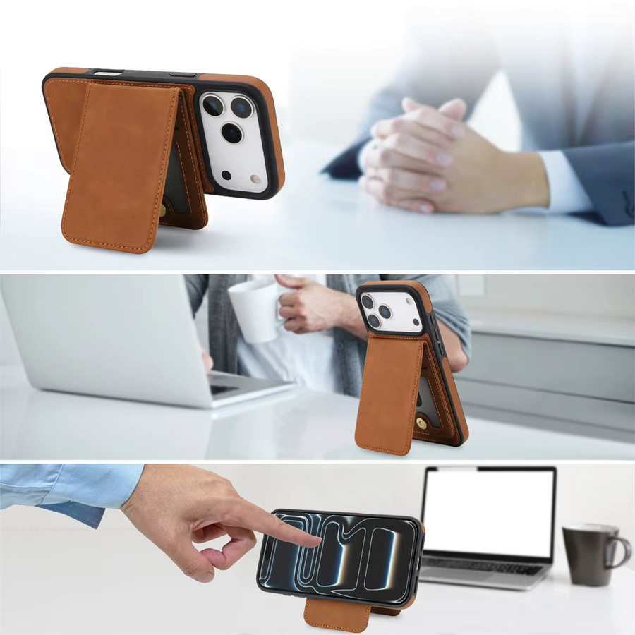 2in1 abnehmbare Leder-Handyhülle mit Kartenhalter und magnetischem Ständer für Apple iPhone, Farben: Gold und Braun - Bild 5