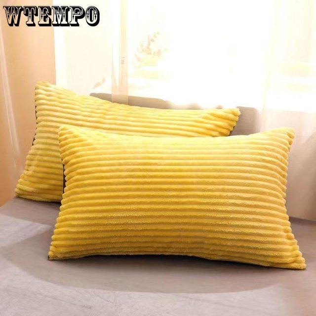 WTEMPO Fleece-Kissenbezug Set aus Flanell und Korallensamt in Gelb, B/H: 48 x 74 cm - Bild 1