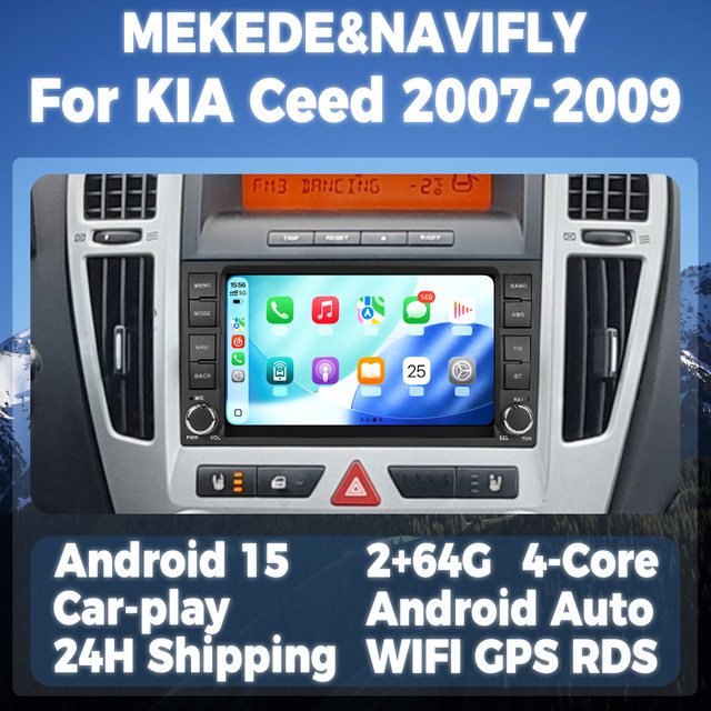 STRONGNAVI Drahtloses Multimedia-Display mit 7 Zoll Bildschirm für KIA Ceed 2007-2009, Android 15 Auto Radio mit CarPlay, Android Auto und GPS, Schwarz - Bild 1