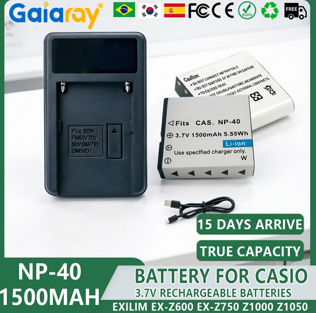 Casio NP-40 Akku Ladegerät mit 1500mAh für Exilim EX-Z600 EX-Z750 Z1000 Z1050 Z1080 FC100 FC150 P505 P600 P700 Kameras - Bild 1