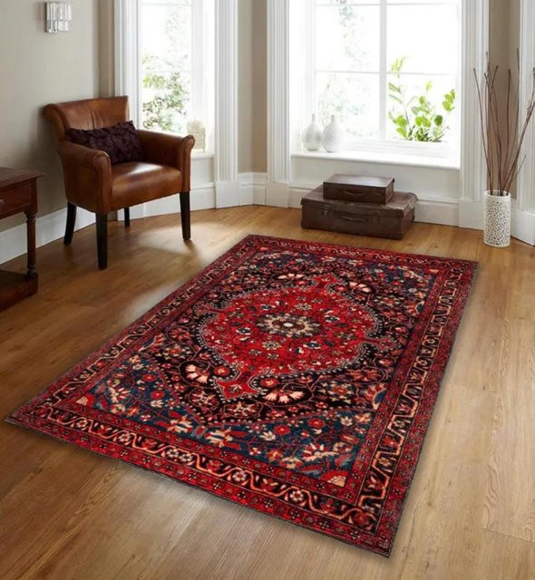 SywSeven Bereichsteppich im Vintage-Stil, rot-blauer orientalischer Teppich, maschinenwaschbar, B/T: 60 x 90 cm - Bild 1