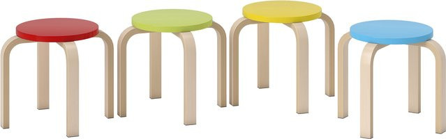 HOMCOM 4er Set Stapelhocker aus Birken-Sperrholz, runde Küchenhocker für Esszimmer und Wohnzimmer, Bunt (Rot, Grün, Blau) - Bild 1