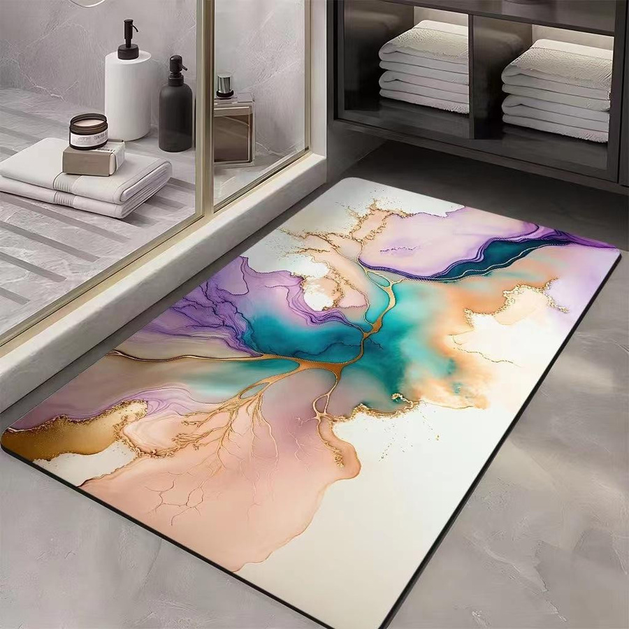 Saugfähige und rutschfeste Badezimmermatte von Yiran Furniture mit floralem Design in Multicolour, B/T: 90 x 60 cm - Bild 1