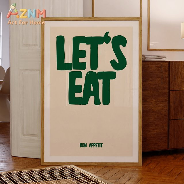 Kayou Wandkunstdruck Let's Eat Leinwandgemälde in Mehrfarbig mit Typografie für Wohnzimmer, Schlafzimmer, Esszimmer und Küche - Bild 1