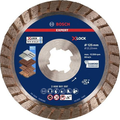Bosch EXPERT MultiMaterial X-LOCK Diamanttrennscheibe für Stein und Beton, Durchmesser: 125 mm, Bohrung: 22,23 mm, Dicke: 2,4 mm, Höhe: 12 mm - Bild 1
