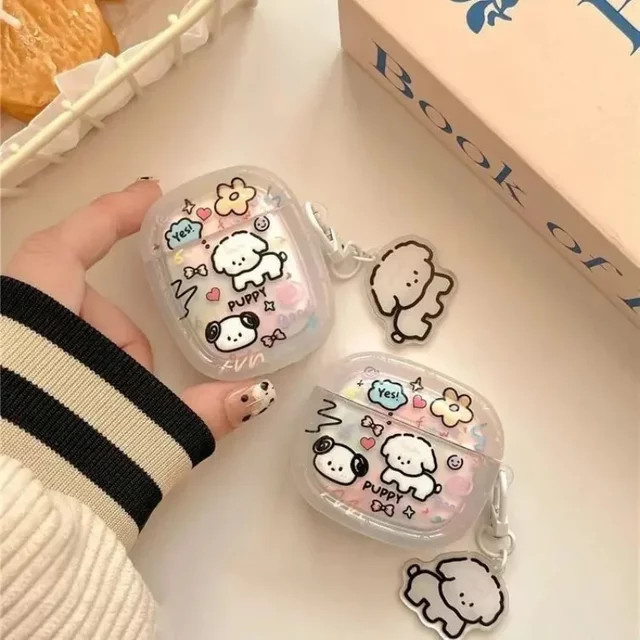 Schutzhülle mit Cartoon-Hund Design für Apple AirPods 4, AirPods Pro und AirPods Pro 2, inklusive Schlüsselanhänger, transparent - Bild 1