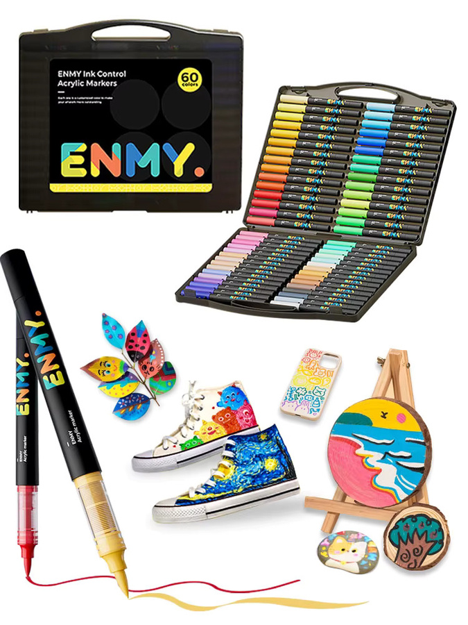 enmy Black Box Acryl-Marker Set mit flüssiger Farbe und Papier, bunter Malstift mit weichem Bullet-Kopf für DIY-Projekte, 24–80 Farben - Bild 3
