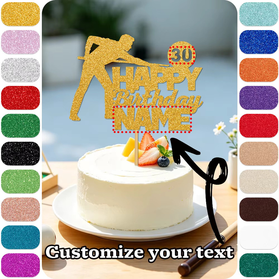 Personalisierter Glitzer-Kuchenaufsatz mit Name und Alter im Billard-Design von cyuan zur Dekoration für Meilenstein-Geburtstage - Bild 4