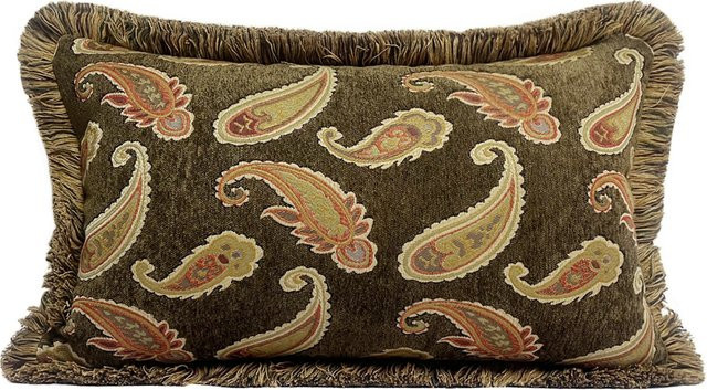 Hinyeatex Chenille Kissenbezug Paisley Vintage in Braun mit Fransen, B/H: 30 x 50 cm - Bild 1