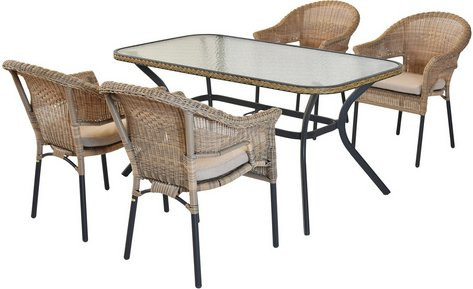 Merxx Gartenmöbel-Set Ravenna 5-teilig aus Aluminium in Braun mit Glasplatte für Garten und Terrasse - Bild 1