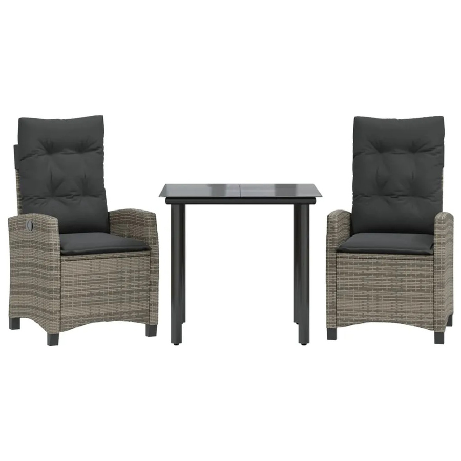 vidaXL 3-teilige Garten-Essgruppe aus Poly Rattan mit Kissen und Glastisch in Grau - Bild 2