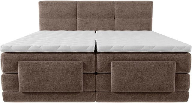 Vente-unique Boxspringbett Lodi in Braun mit Stoffbezug und motorisch verstellbarem Kopfteil - Bild 1