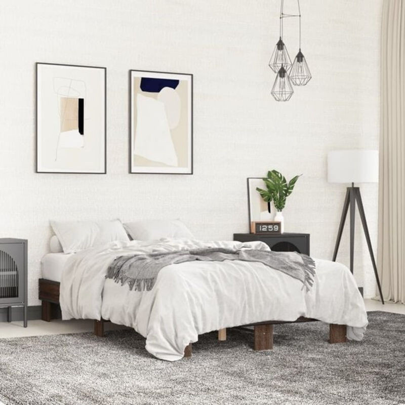 Vidaxl Einzelbett Bettgestell in Braun aus Holzwerkstoff und Metall im minimalistischen Design B/T: 120 x 200 cm - Bild 1