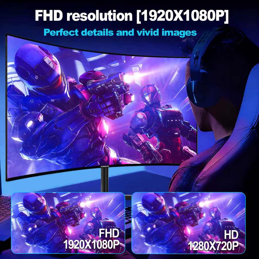 FYHXele Curved Gaming Monitor 27 Zoll, FHD 1080P, 100Hz, CSOT HVA Panel, 2ms, R2800, 99% sRGB, Schwarz - Bild 4